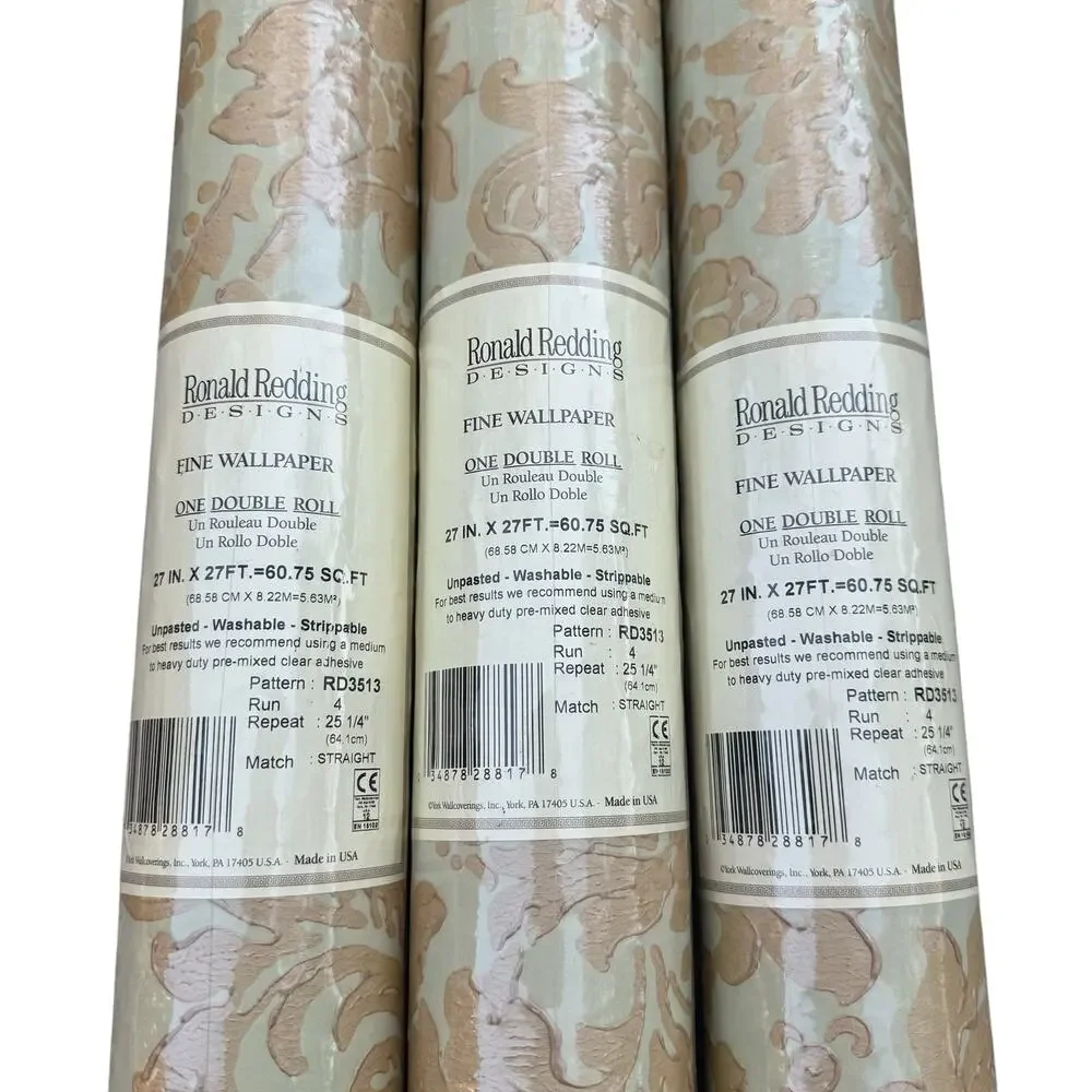 Ronald Redding Designs Fine Wallpaper Damask Gold Washable Style One Roll $153